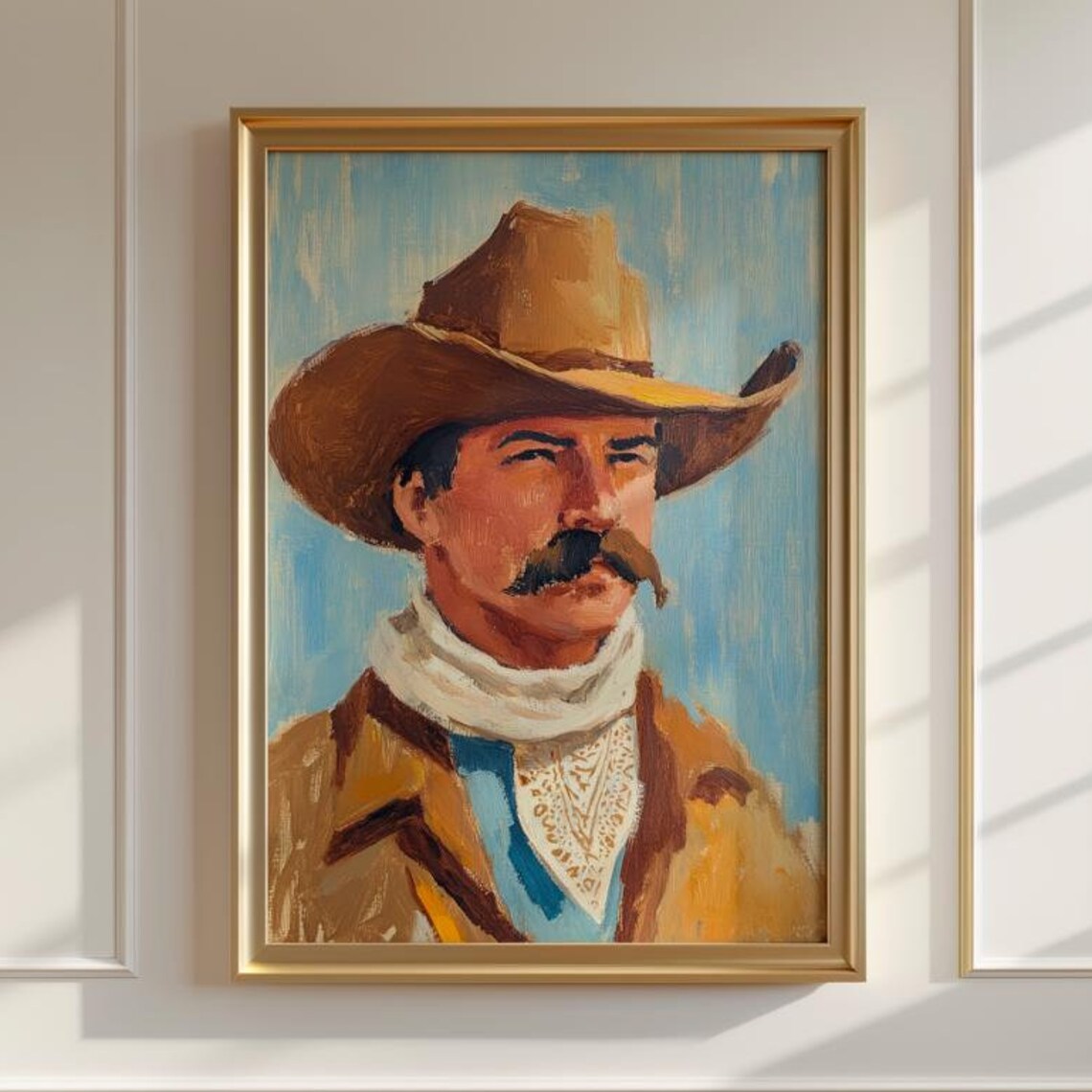 Vintage Cowboy Oil Painting, Minimalist Western Print