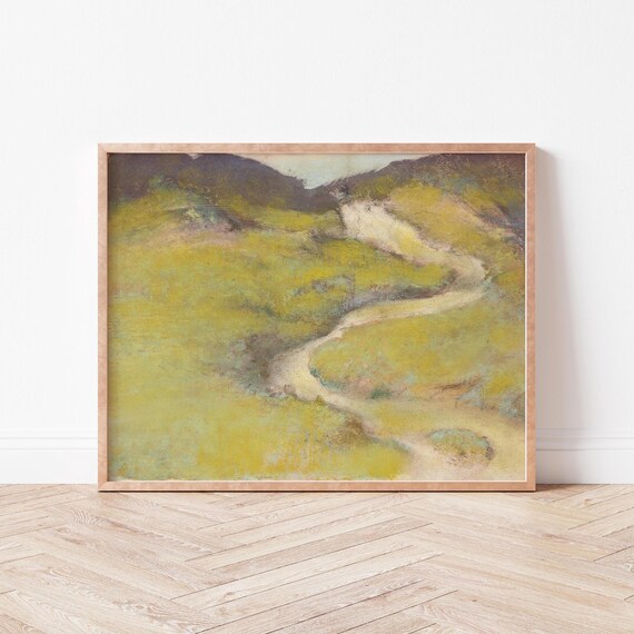 Impressionist Green Hills with Winding Path Pastel Art Poster