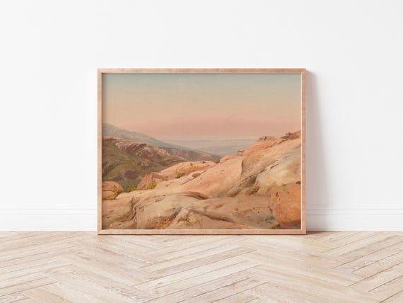 Atmospheric Desert Landscape Art Print Farmhouse Western Decor Modern Minimalist Home Wild Violets Prints La0007