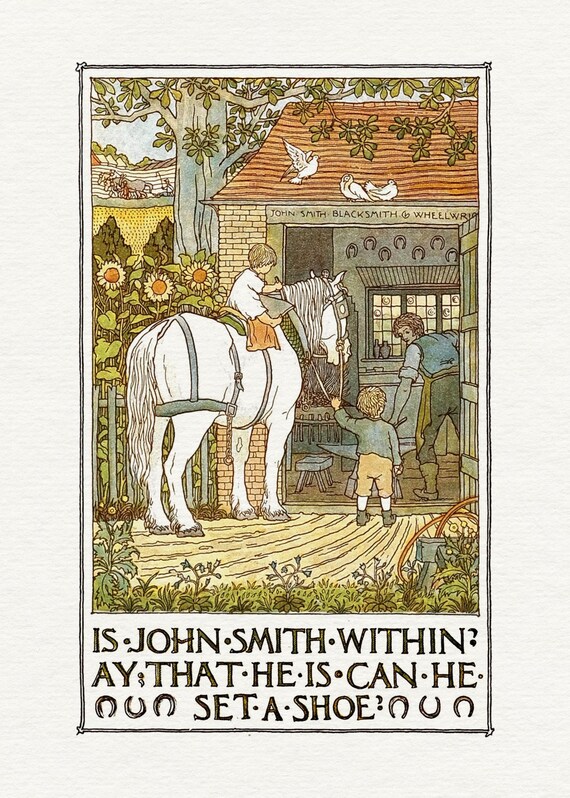Mother Goose Blacksmith Horse Vintage Nursery Rhyme Art Print