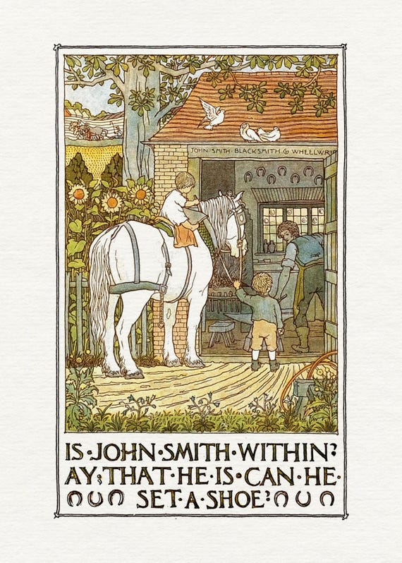 Vintage Nursery Rhyme Art Wall Mother Goose Illustration Storybook Set A Horse