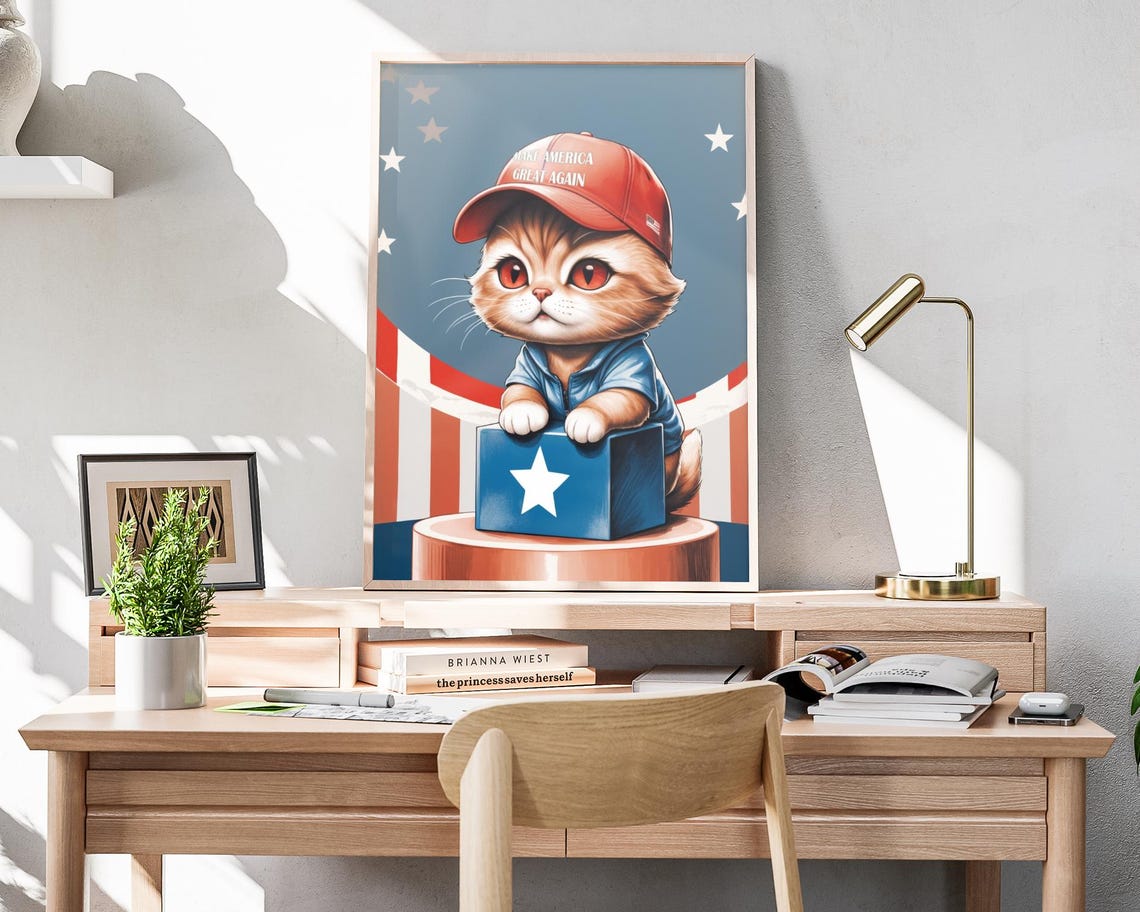 MAGA Kitten With Ballot Box Red Cap Caricature Patriotic Cat Poster - Image 4