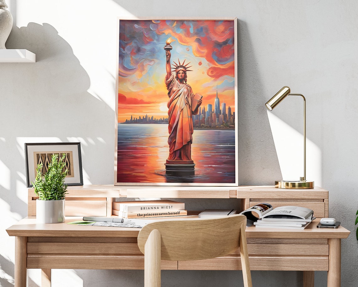 New York Starry Sunset Matte Wall Art New York City Artwork Statue Of Liberty Print New York Painting Nyc Decor New York City Poster - Image 3
