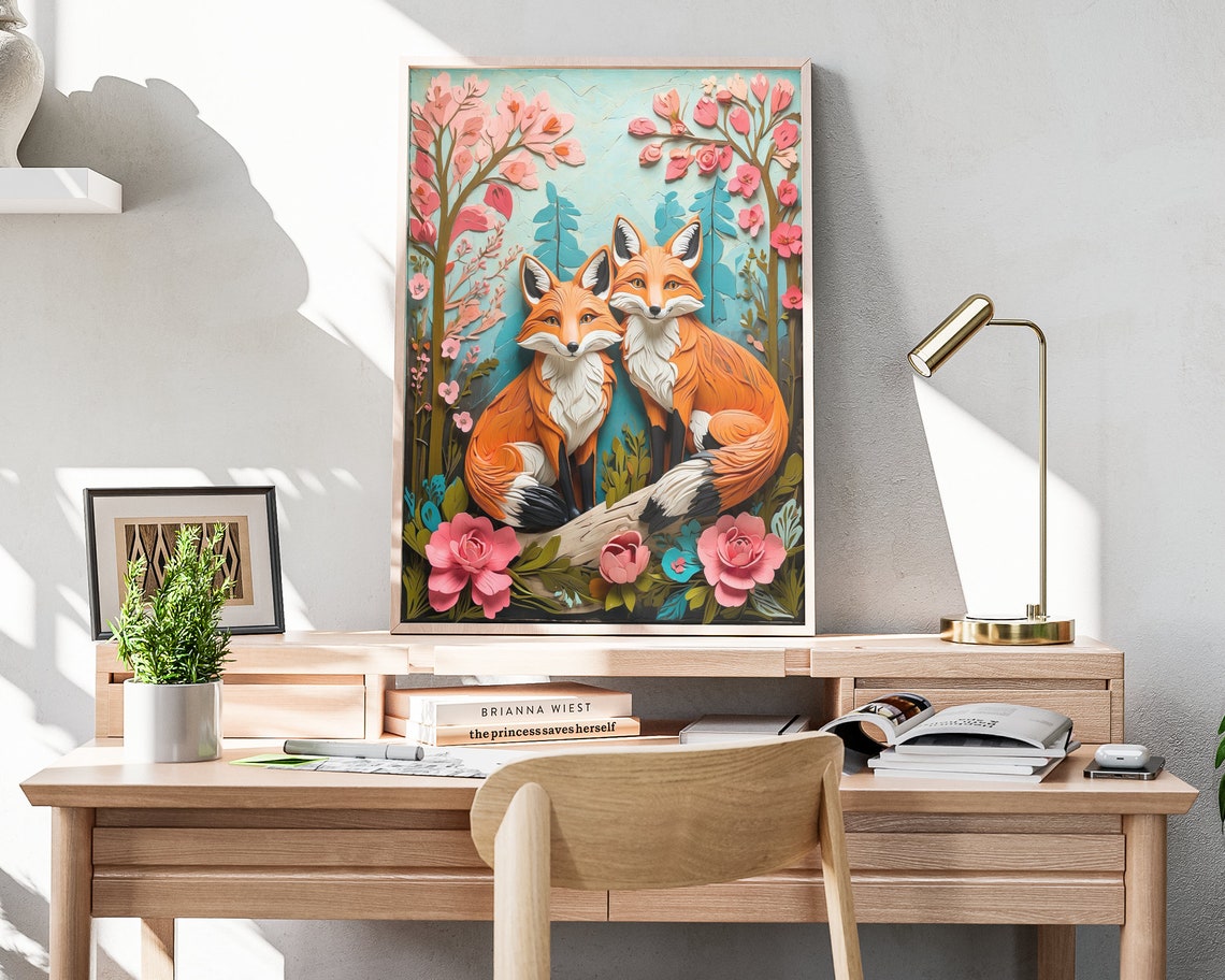 Easter Foxes Folk Art, Spring Painting - Image 4