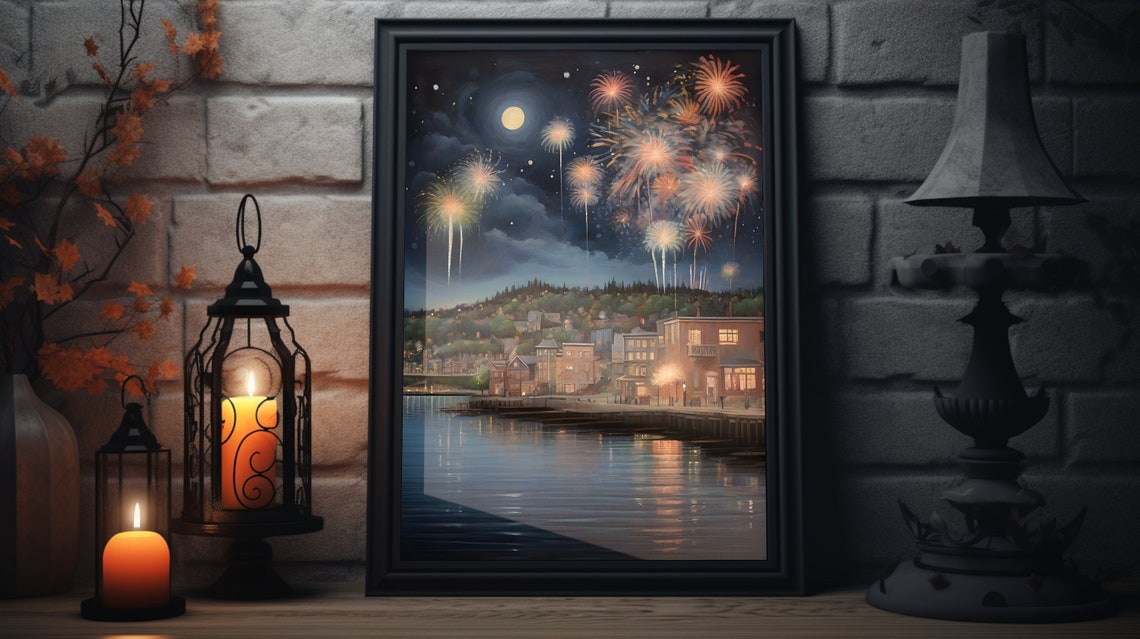 New Years Eve Folk Art Matte Poster New Years Painting Art Print Happy New Years Decor New Years Wall Art New Years Holiday Artwork