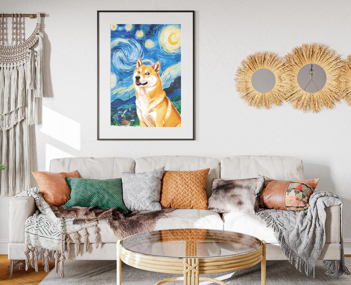 Doge Shiba Inu Starry Night Van Gogh Inspired Crypto Meme Art Poster - Image 2