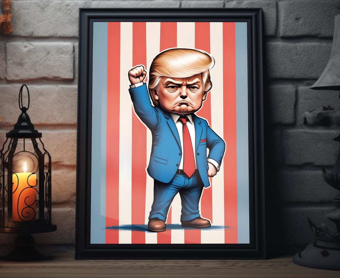 Donald Trump Caricature Art Print Maga Painting Artwork Trump Fist Pump Wall Art Make America Great Again Decor President Trump Poster