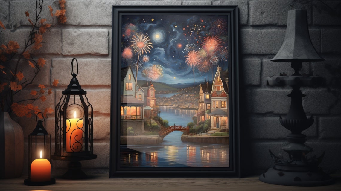New Years Eve Folk Art Matte Poster New Years Painting Art Print Happy New Years Decor New Years Wall Art New Years Holiday Artwork