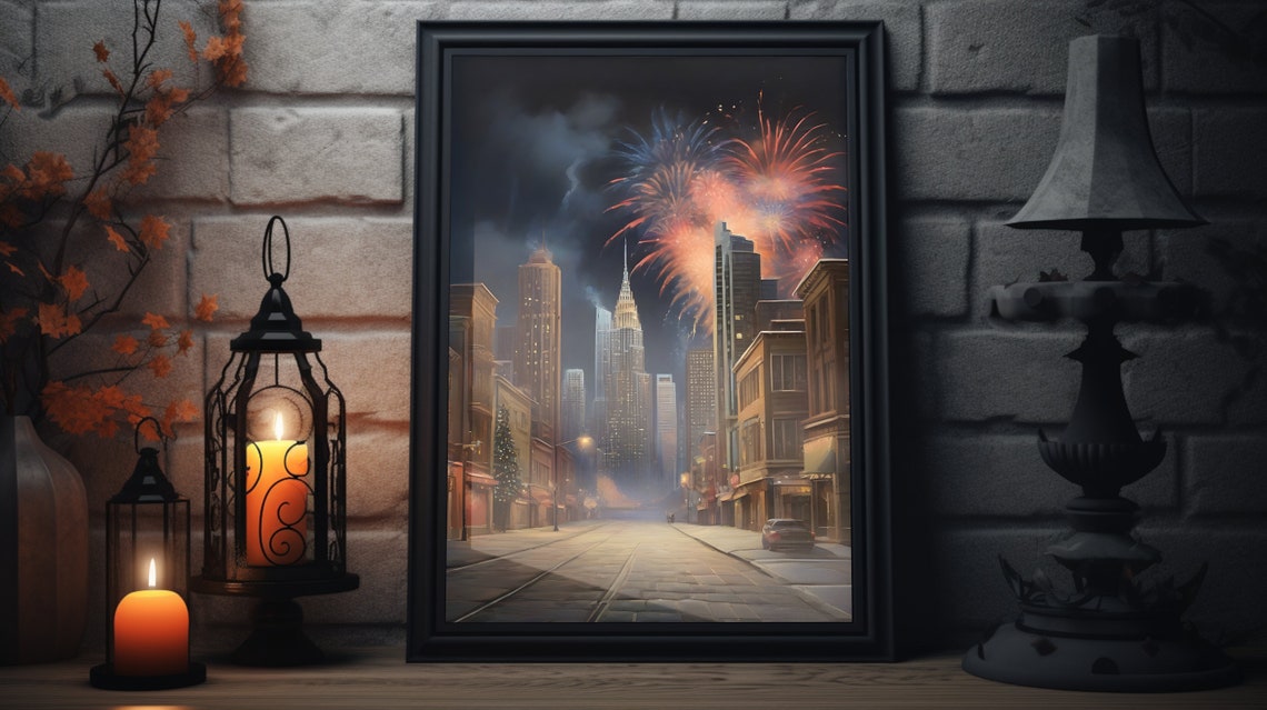 New Years Eve Folk Art Matte Poster New Years Painting Art Print Happy New Years Decor New Years Wall Art New Years Holiday Artwork