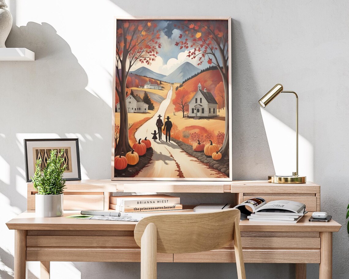 Autumn Countryside Family Walk Farmhouse Pumpkins Fall Road Poster - Image 4