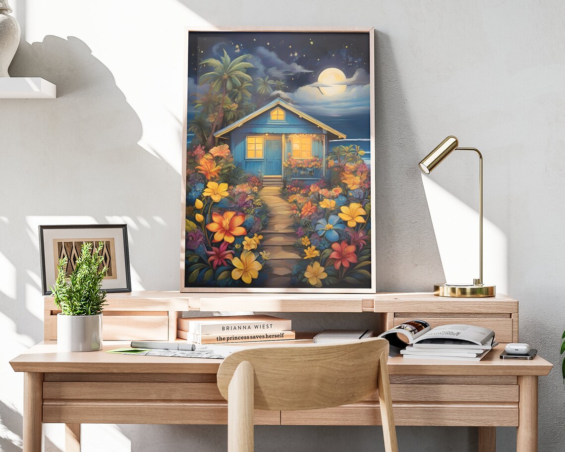 Hawaii Starry Night, Hawaiian Folk Art Poster - Image 3