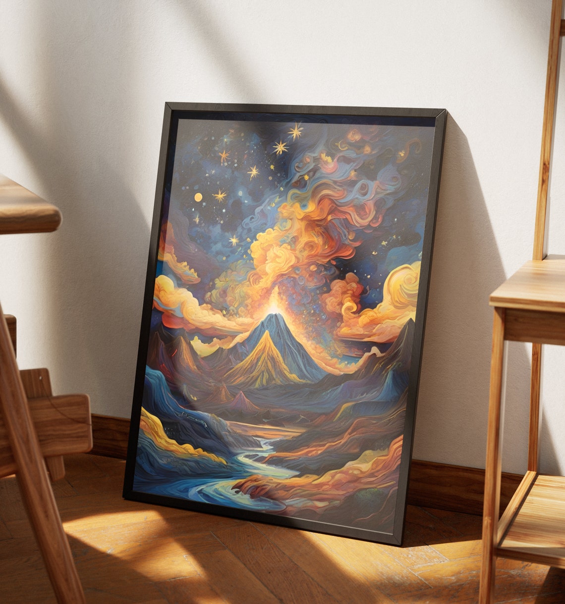 Hawaii Volcano Starry Sunset Swirling Clouds Mountain Peak View Poster - Image 4