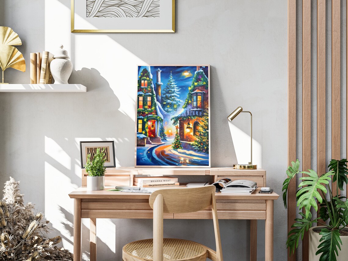 Christmas Town Painting Matte Poster Print Holiday Decor Christmas Winter Wall Art Vibrant Christmas Colors Xmas Holiday Art Print - Image 4