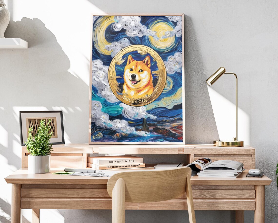Doge Dogecoin Starry Night Van Gogh Style Shiba Inu Crypto Art Poster - Image 4