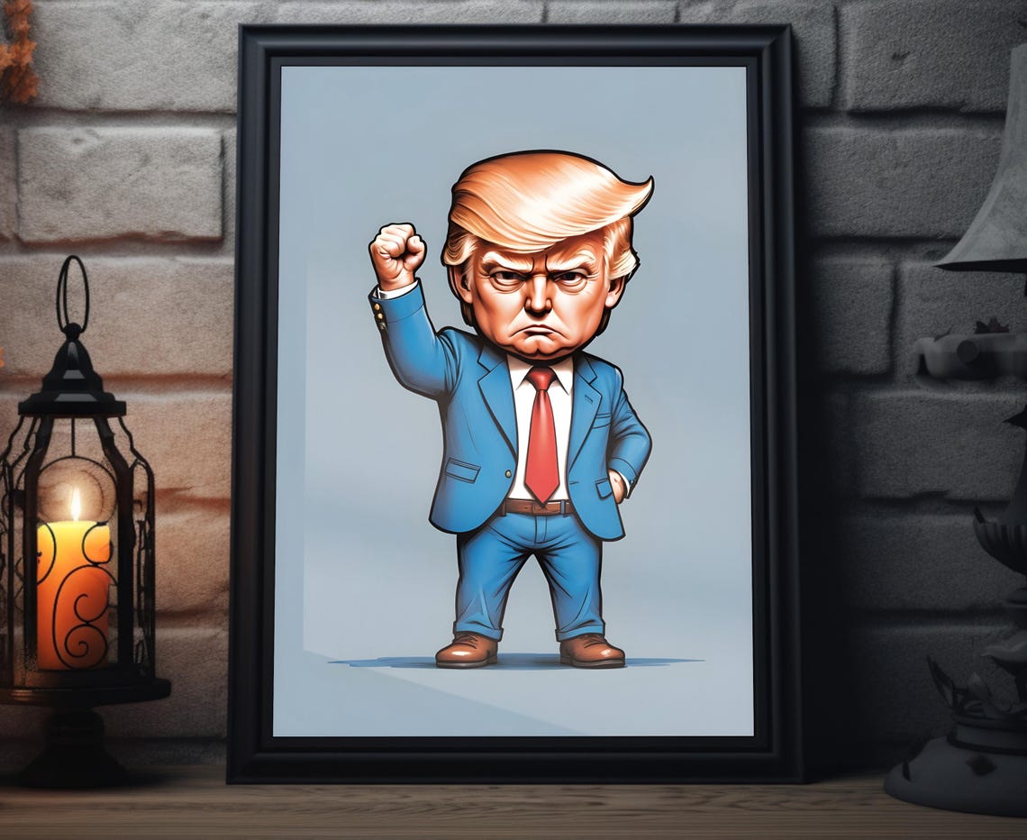 Donald Trump Caricature Art Print Maga Painting Artwork Trump Fist Pump Wall Art Make America Great Again Decor President Trump Poster