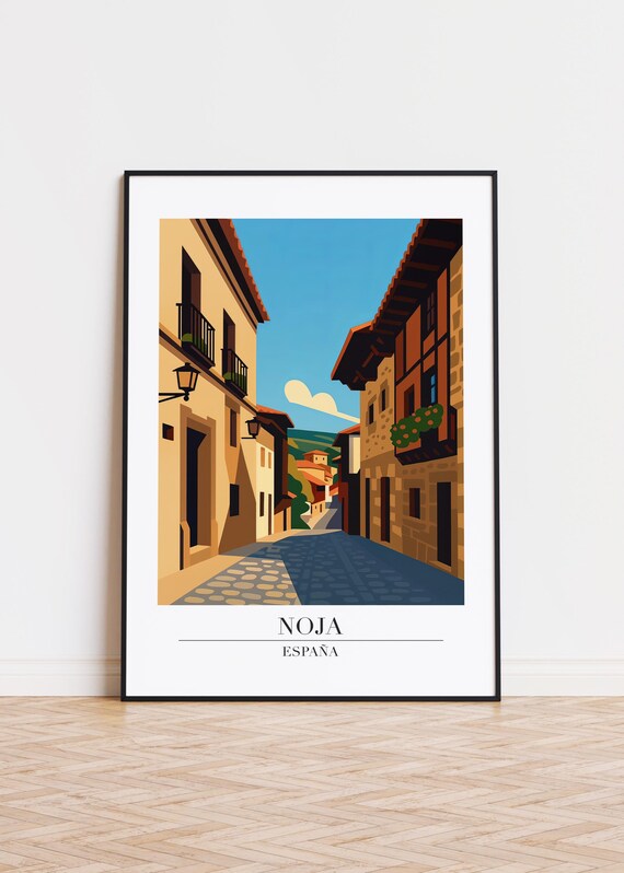 Noja Spain Old Town Cobblestone Street Modern Travel Art Poster