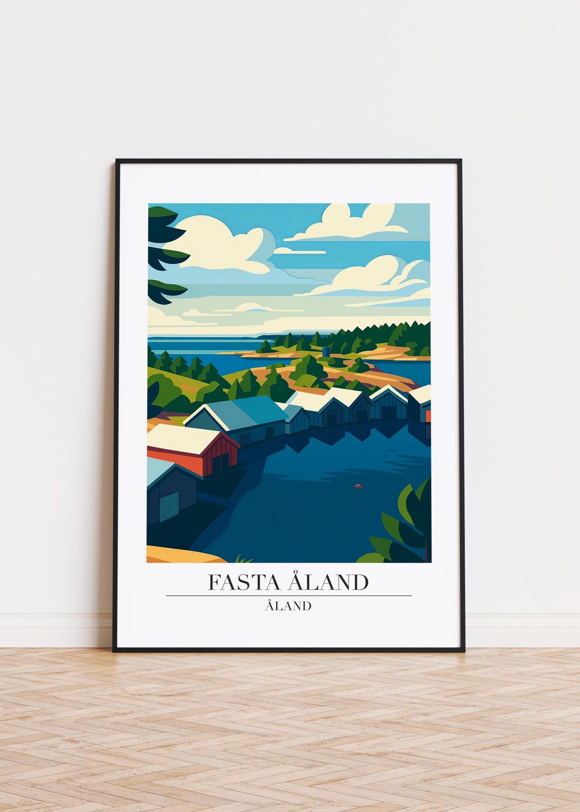 Fasta Åland Lakeside Boathouses Archipelago Summer Travel Poster