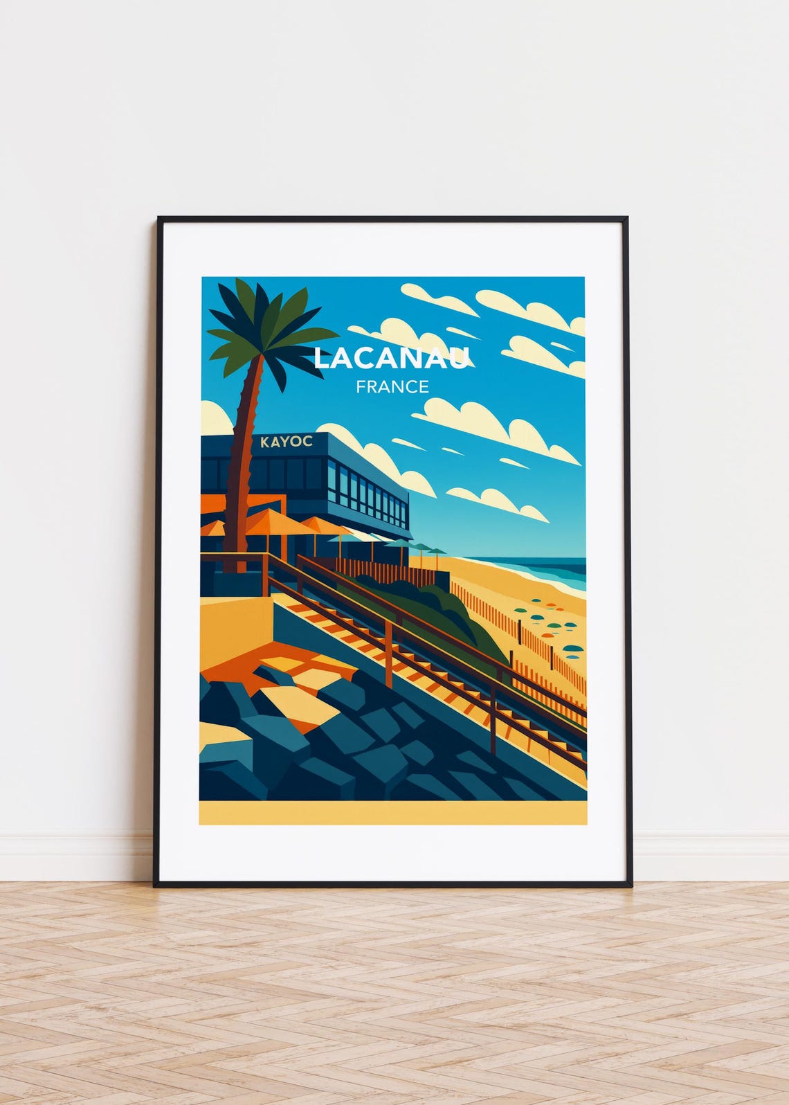 Lacanau France Beachfront Steps Atlantic Surf Illustration Poster