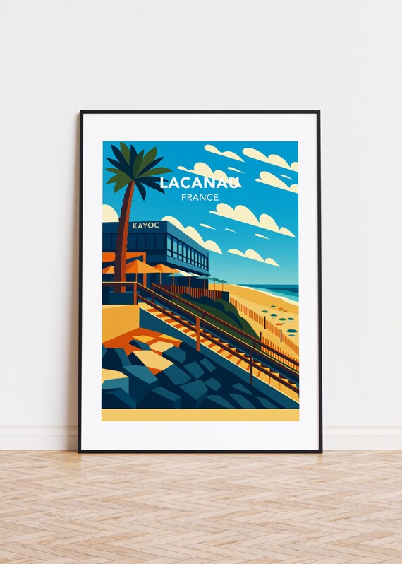 Lacanau France Beachfront Steps Atlantic Surf Illustration Poster