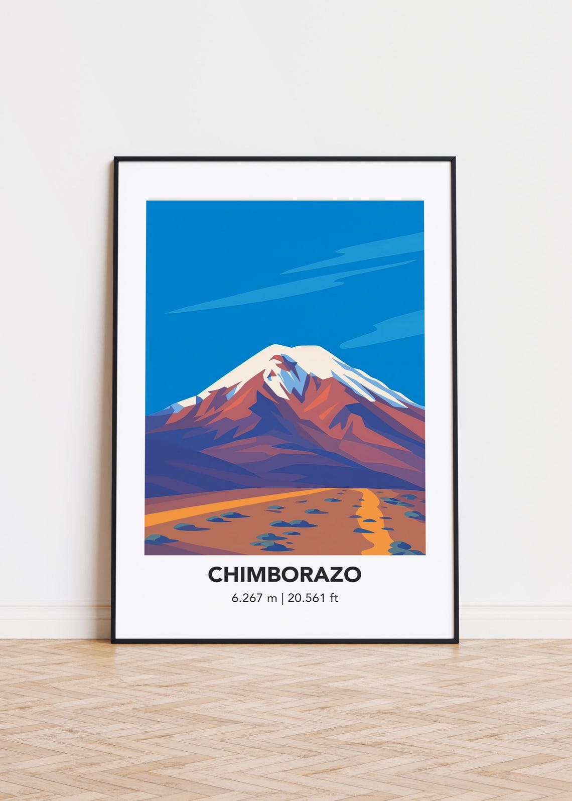 Chimborazo 6267m Snow Capped Volcano Peak Geometric Mountain Poster