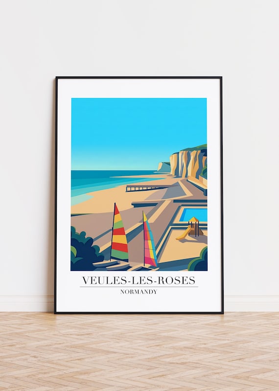 Veules Les Roses Normandy France Sailboat Beach Travel Poster