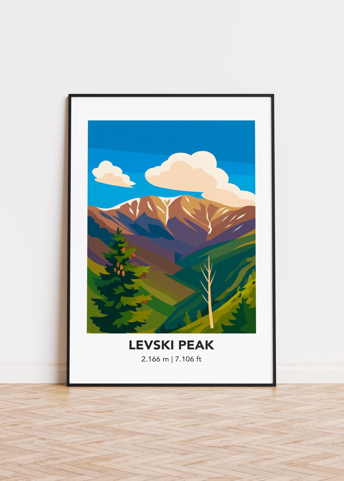 Levski Peak Mountain Poster, Modern Minimalist