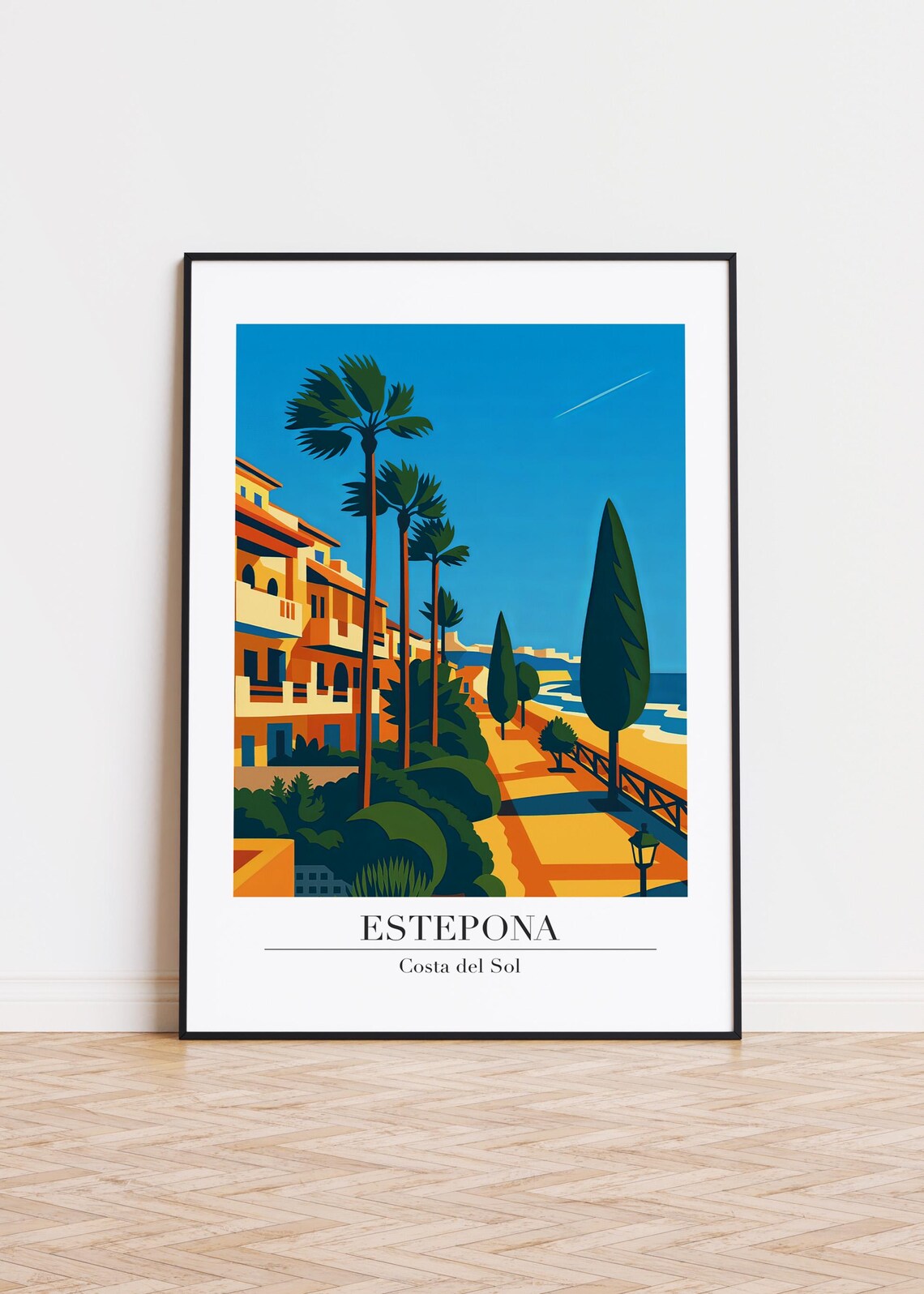 Estepona Costa del Sol Spain Retro Beach Promenade Travel Poster