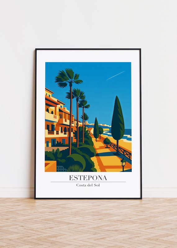 Estepona Costa del Sol Spain Retro Beach Promenade Travel Poster