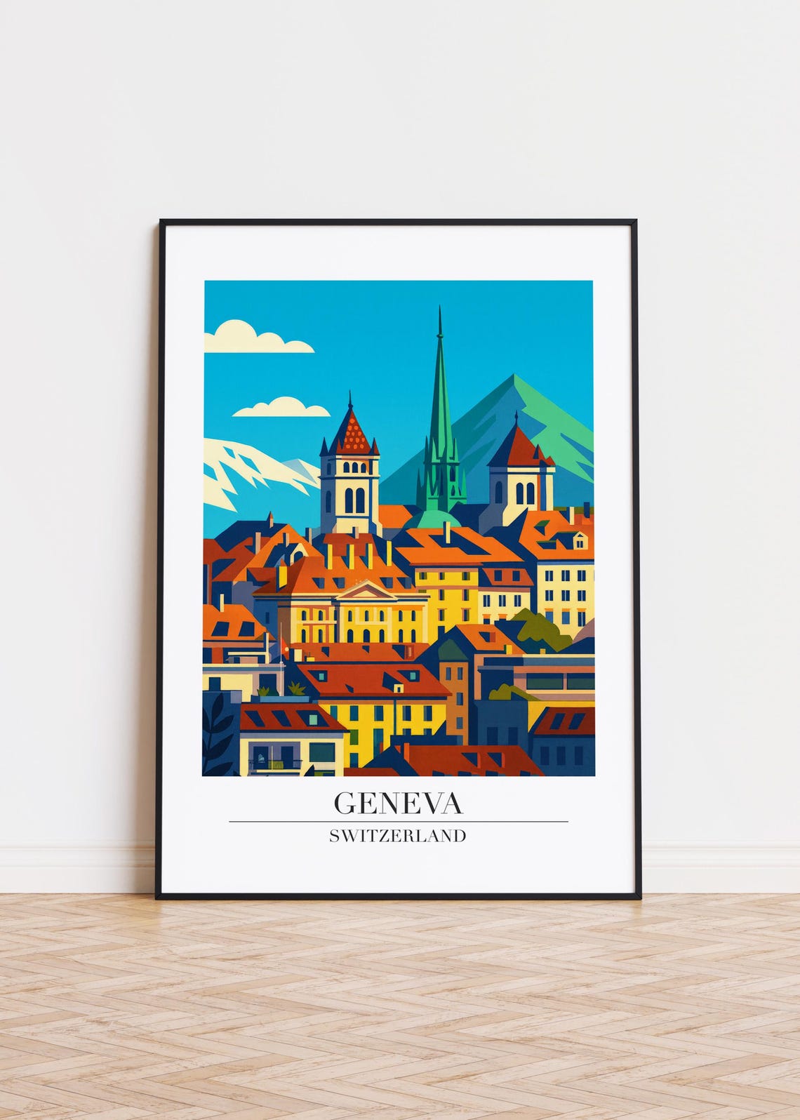 Geneva Cityscape Poster Modern Swiss Travel Art