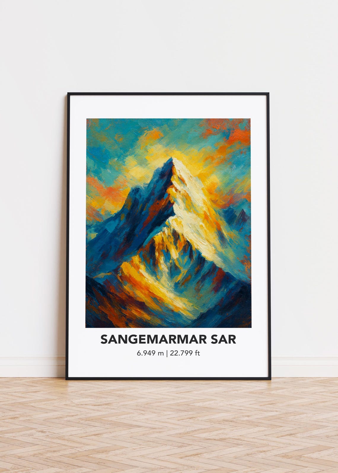 Sangemarmar Sar 6.949 m Snowy Peak Oil Painting Style Poster