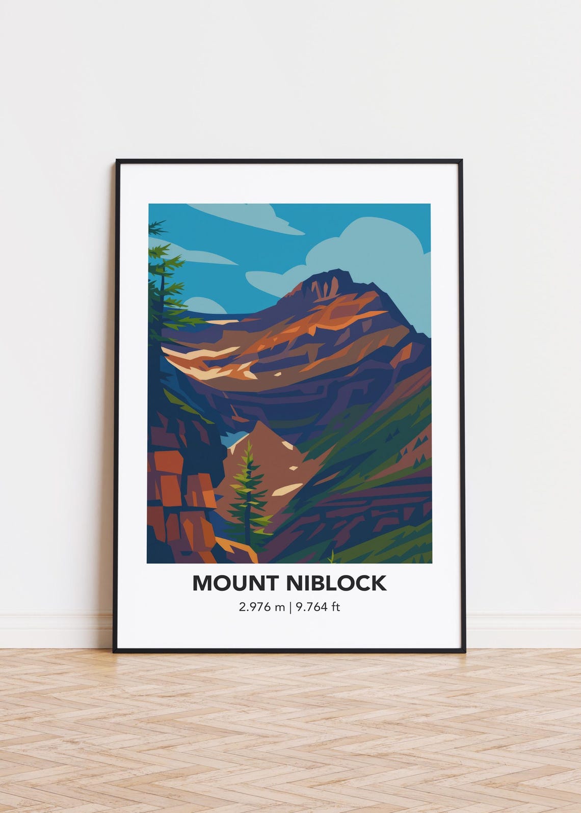 Mount Niblock Sunset Orange Rocks Minimalist Alpine Travel Poster