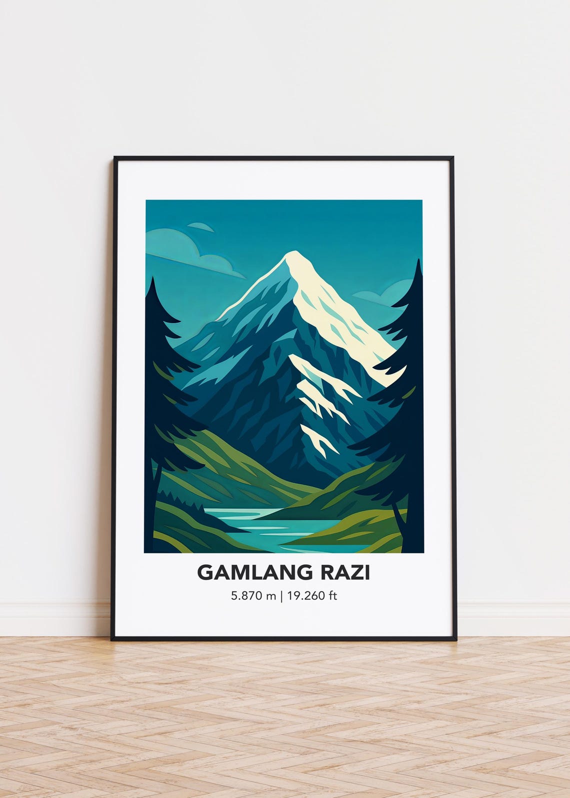 Gamlang Razi Blue Peak Pine Lake Vintage Travel Style Poster