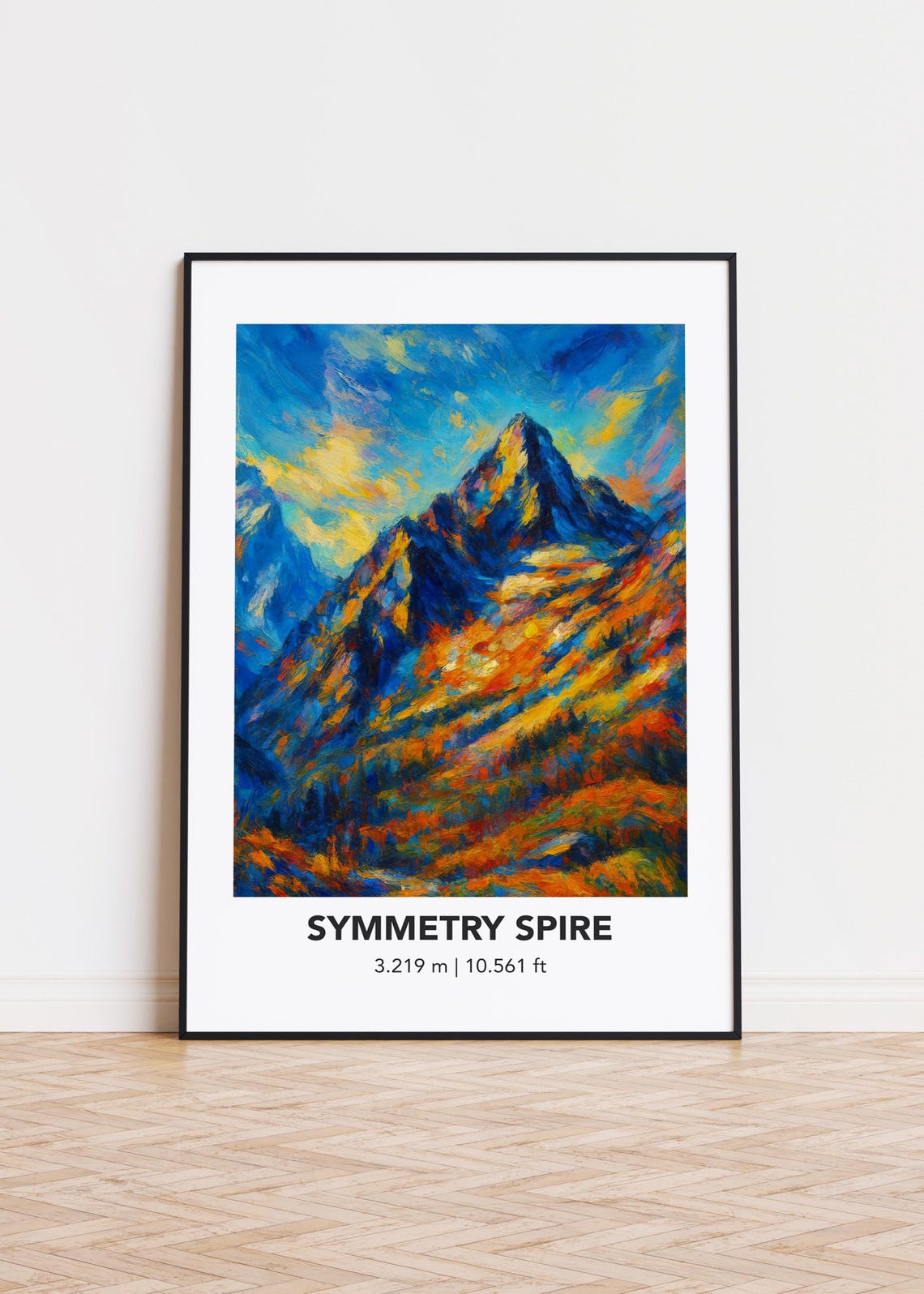 Symmetry Spire Mountain Oil Painting Colorful Vibrant Peaks Poster