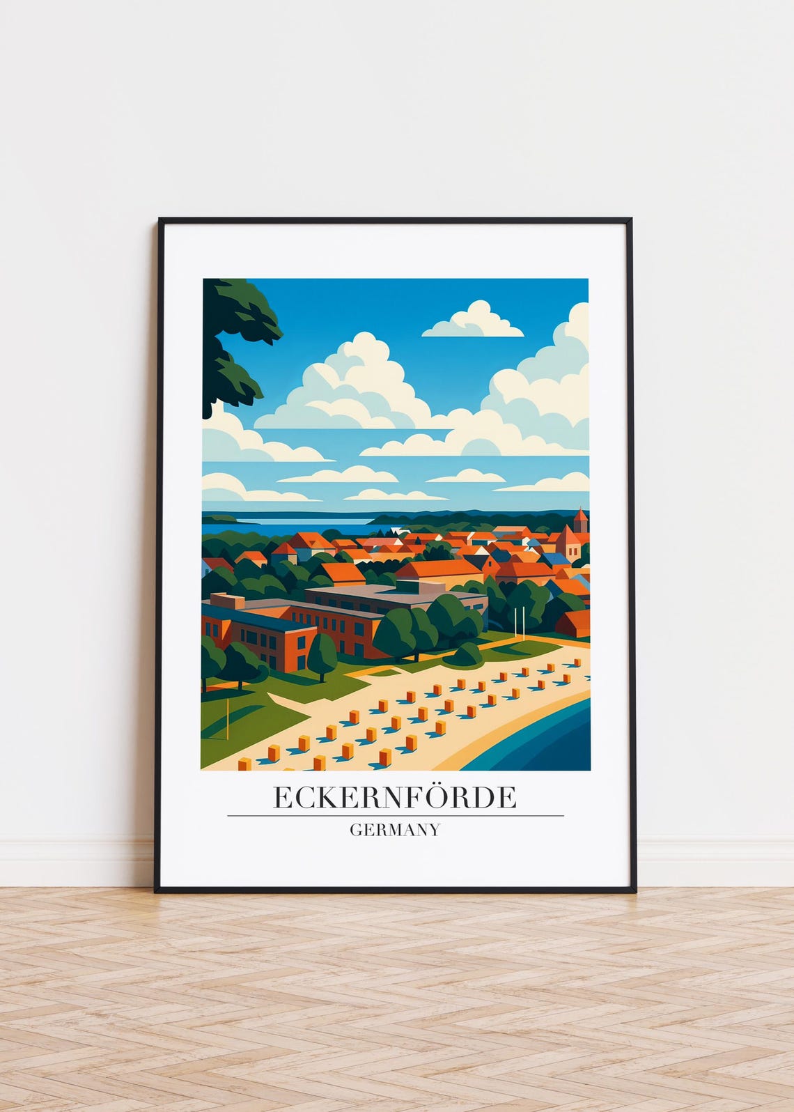 Eckernförde Germany Beach Panorama Poster Seaside Town Summer Art