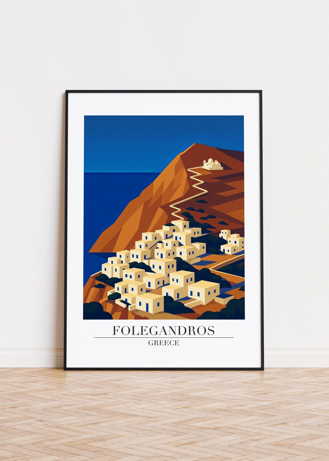 Folegandros Greece Cliffside Whitewashed Village Illustration Poster