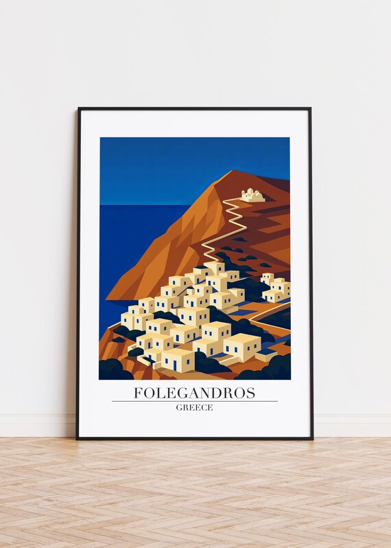 Folegandros Greece Cliffside Whitewashed Village Illustration Poster