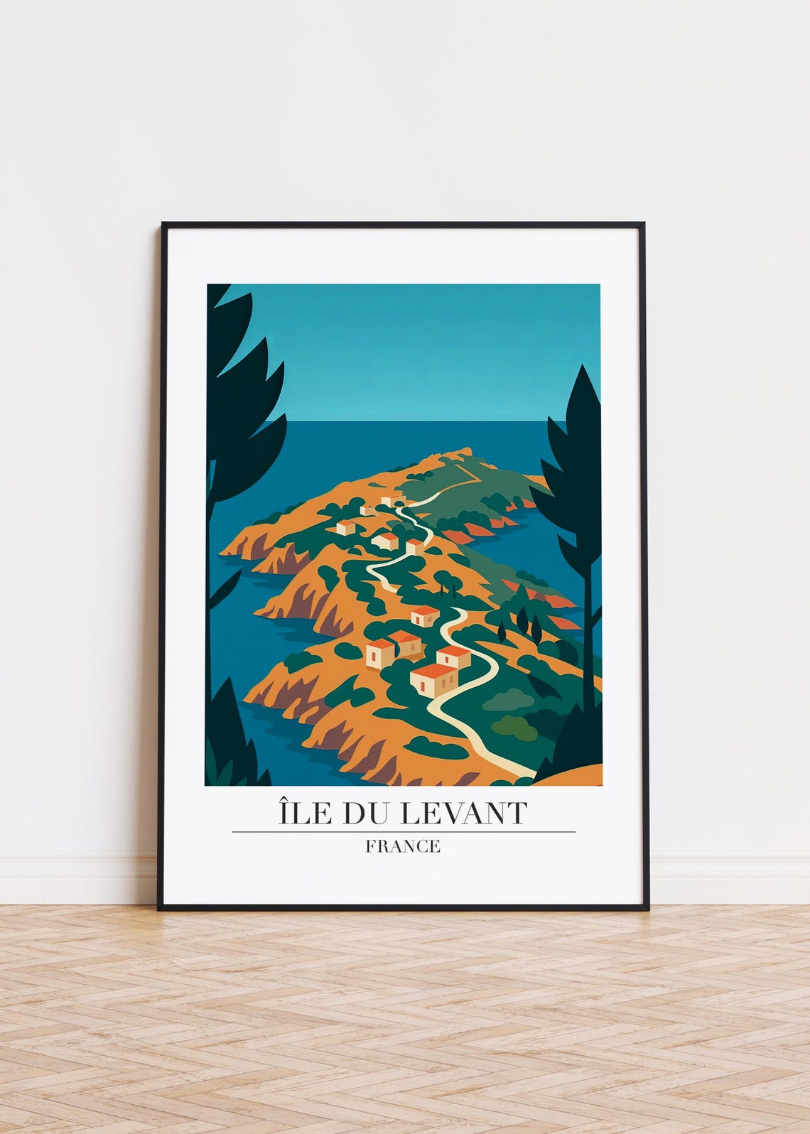 Ile du Levant France Coastal Island Vintage Retro Travel Poster