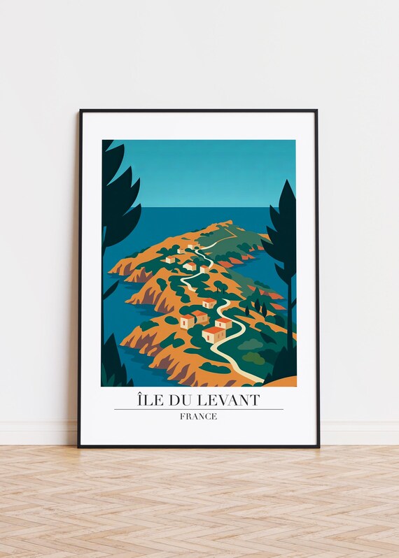 Ile du Levant France Coastal Island Vintage Retro Travel Poster