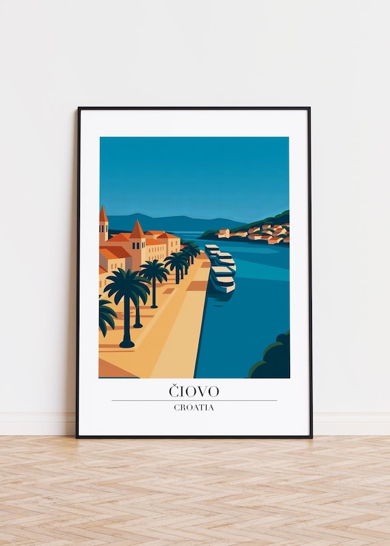 Ciovo Island Croatia Adriatic Seaside Town Retro Travel Art Poster