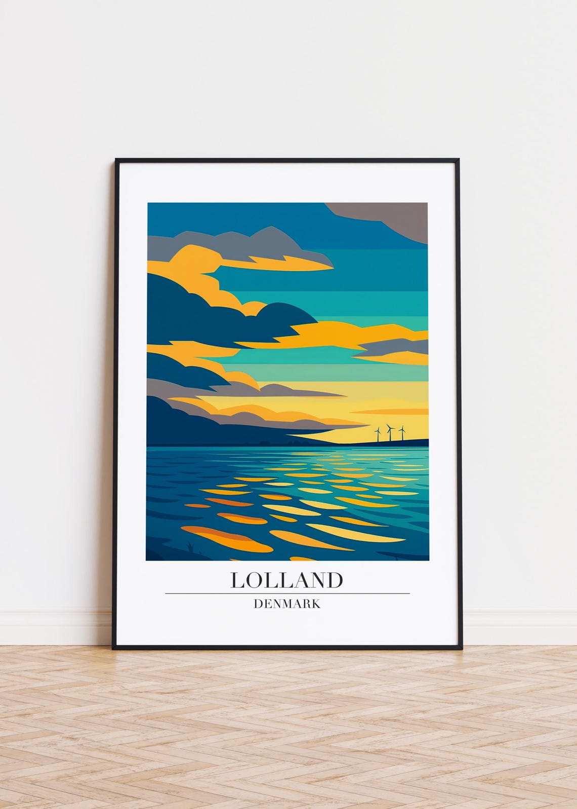 Lolland Denmark Sunset Over Water Retro Travel Poster Artwork