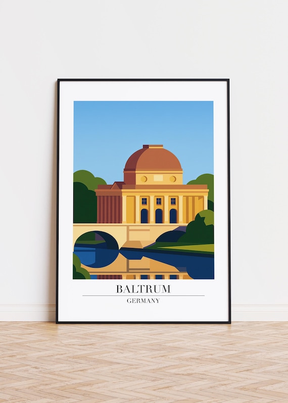 Baltrum Germany Domed Landmark Bridge Vintage Style Travel Poster