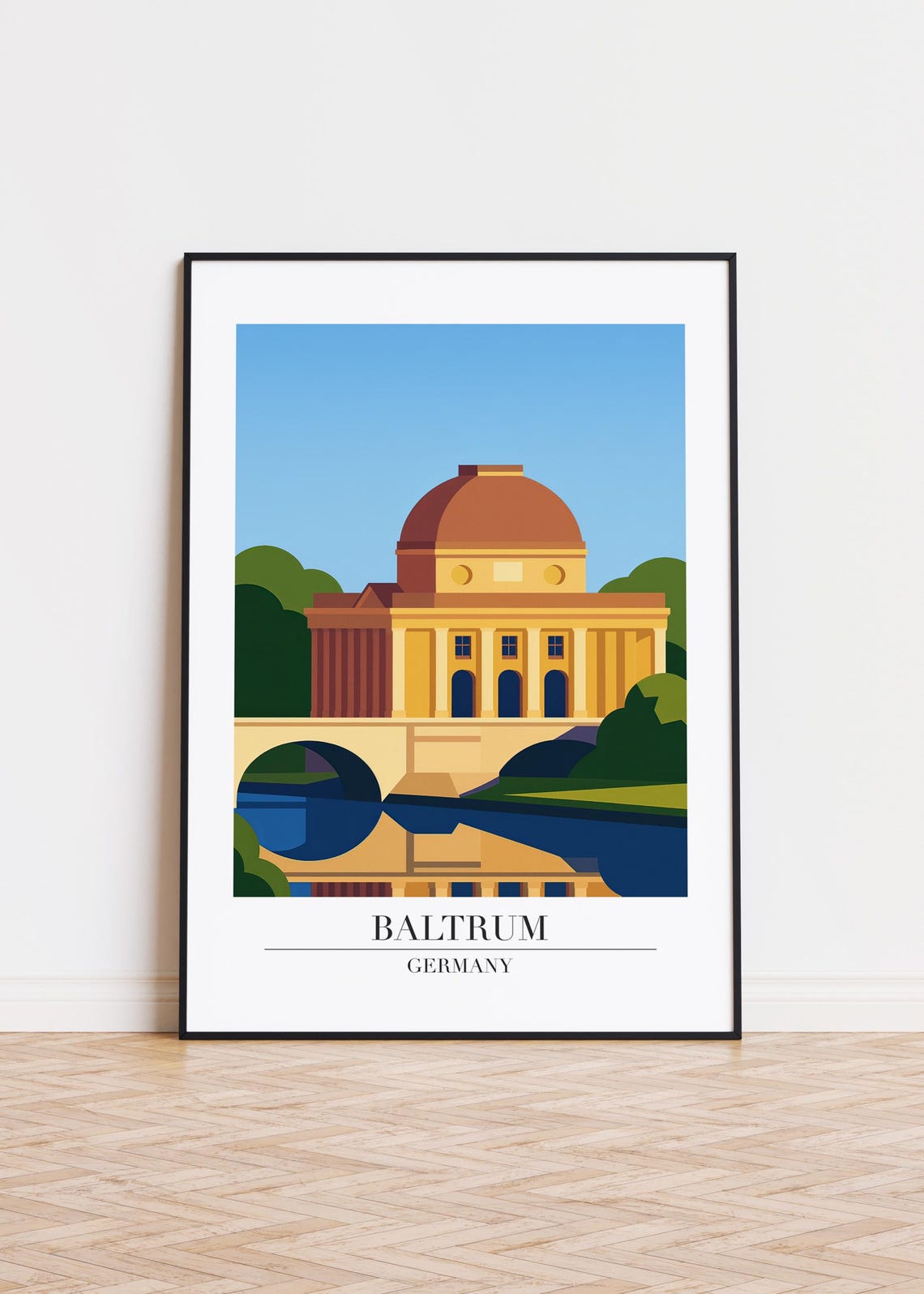 Baltrum Germany Domed Landmark Bridge Vintage Style Travel Poster