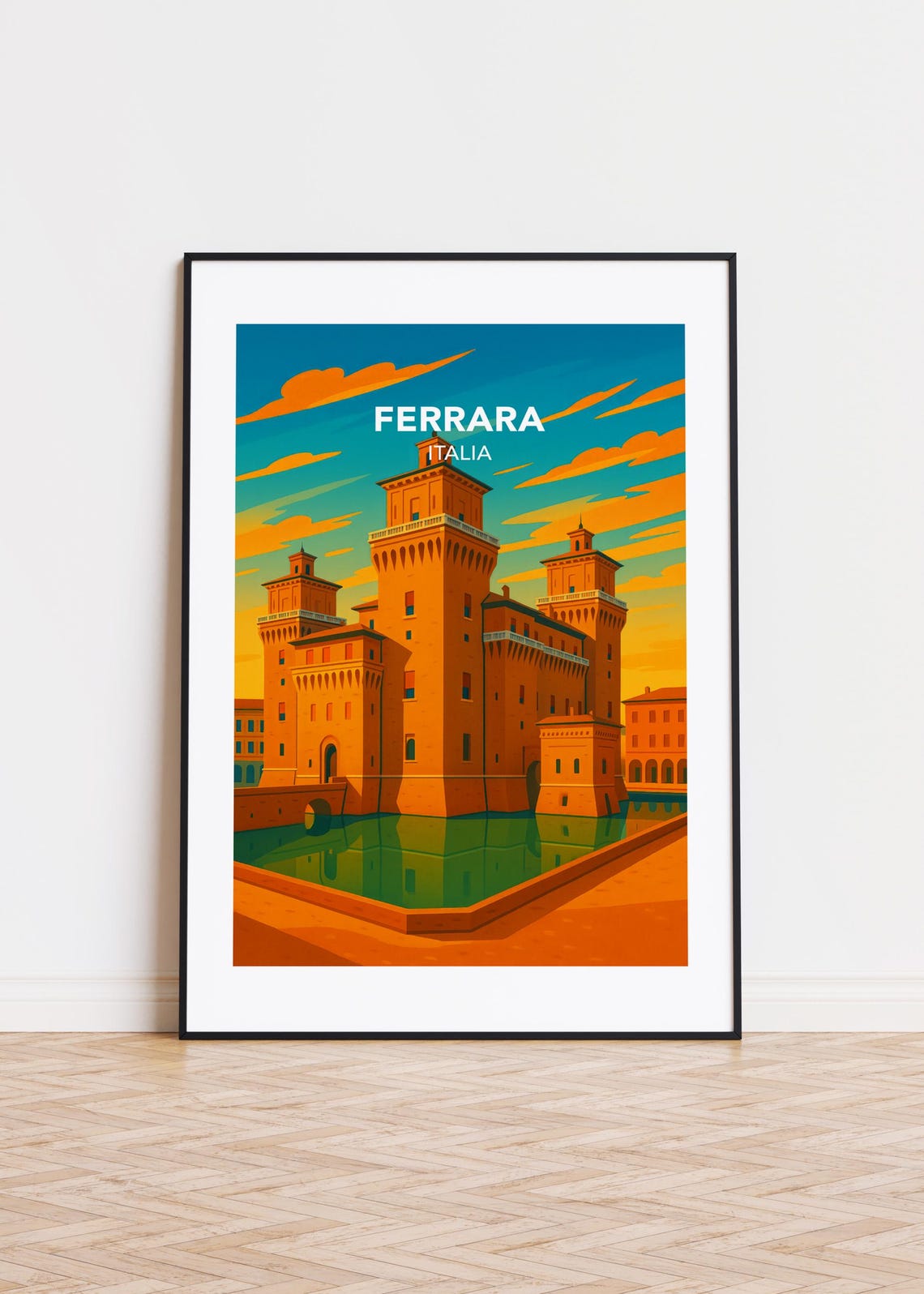 Ferrara Italy Poster, Modern City Illustration