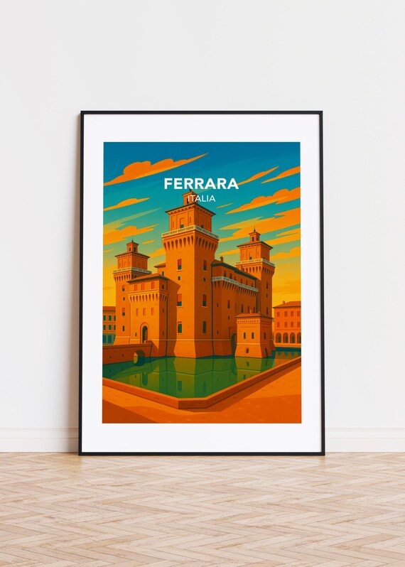 Ferrara Italy Poster, Modern City Illustration