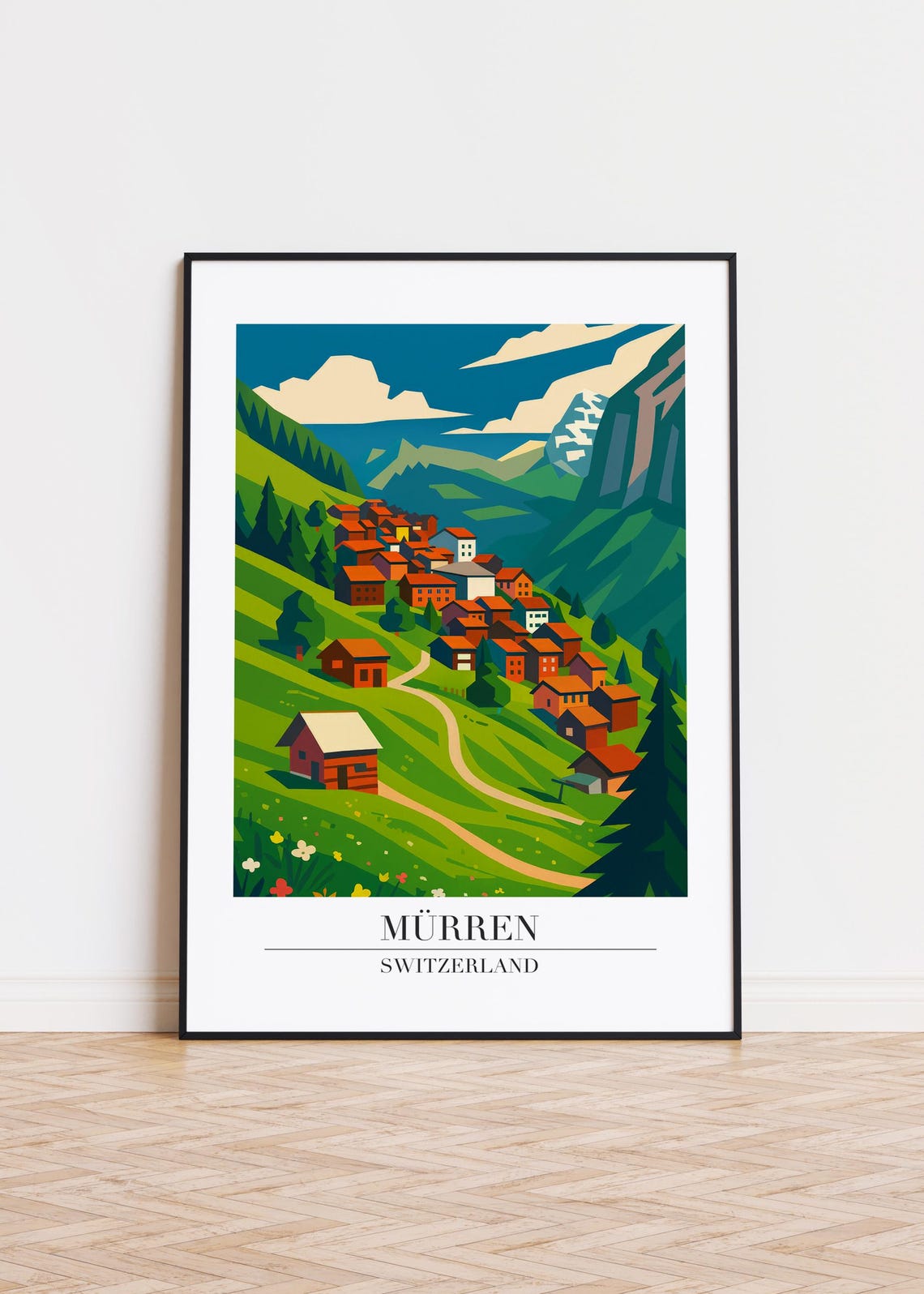 Murren Switzerland Travel Scene Alpine Hills Village Art Print