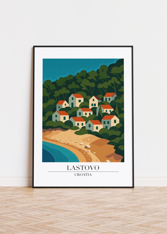 Lastovo Croatia Beach Village Travel Poster Adriatic Coast Art