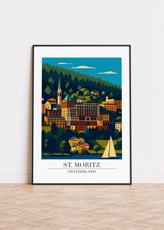 St Moritz Switzerland Poster Modern Travel Art Print