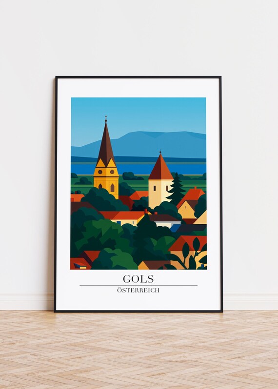 Gols Austria Church Towers Village Scene Modern Art Travel Print