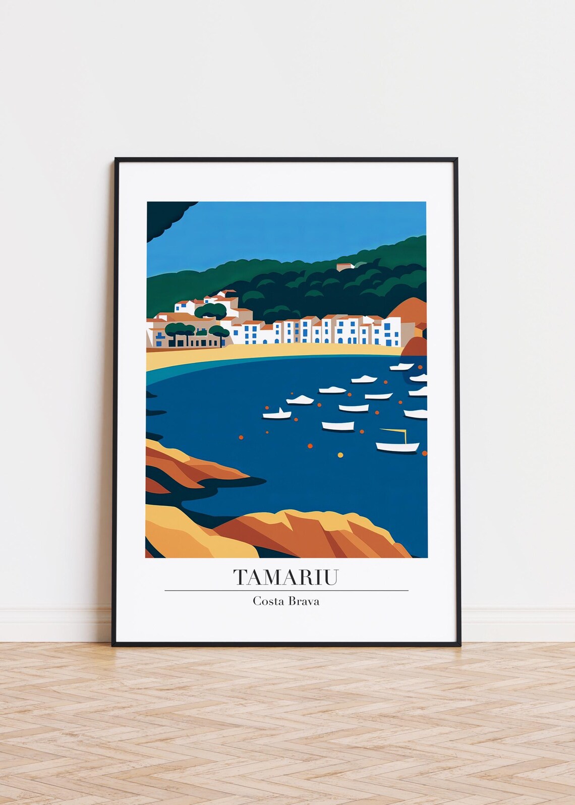 Tamariu Costa Brava Spain Bay Boats Harbor Vintage Travel Poster