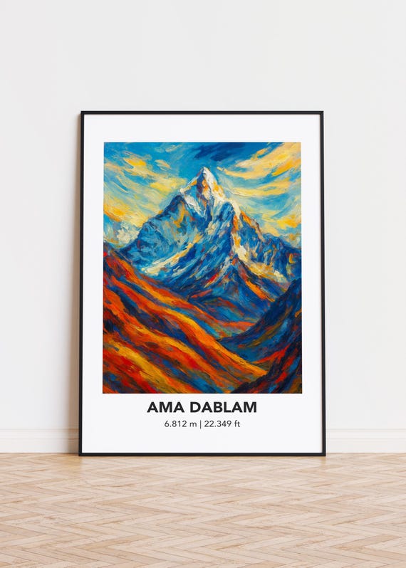 Peak129 Ama Dablam Poster Mountain Print Modern Oil Painting Style Art